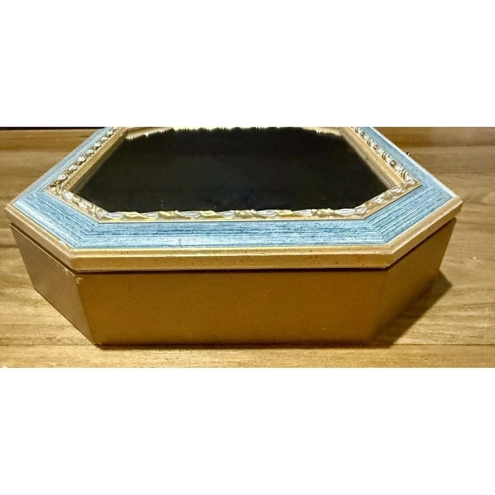 Vintage Italian Gold Mirror Jewelry Box Octagon Wall Cabinet Hidden Key Holder